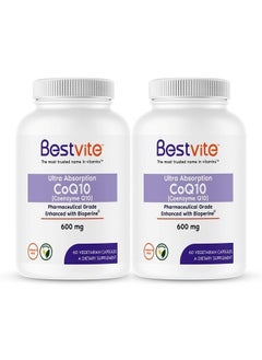 BESTVITE Coenzyme CoQ10 600mg per Capsule with Bioperine (120 Vegetarian Capsules) (2-Pack) Naturally Fermented - No Stearates - No Fillers - Vegan - Non GMO - Gluten Free  - Image 1