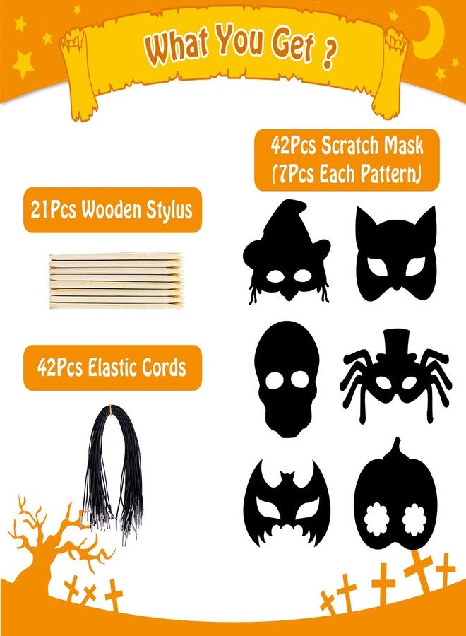 MGparty Halloween Crafts 42PCS Halloween Rainbow Scratch Mask Magic Scratch Paper Art for Kids Birthday Classroom Decoration Party Favors Gifts Party Games Projects Kits - Image 2