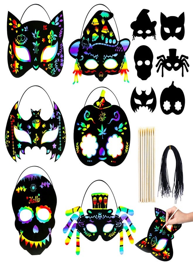 MGparty Halloween Crafts 42PCS Halloween Rainbow Scratch Mask Magic Scratch Paper Art for Kids Birthday Classroom Decoration Party Favors Gifts Party Games Projects Kits - Image 1