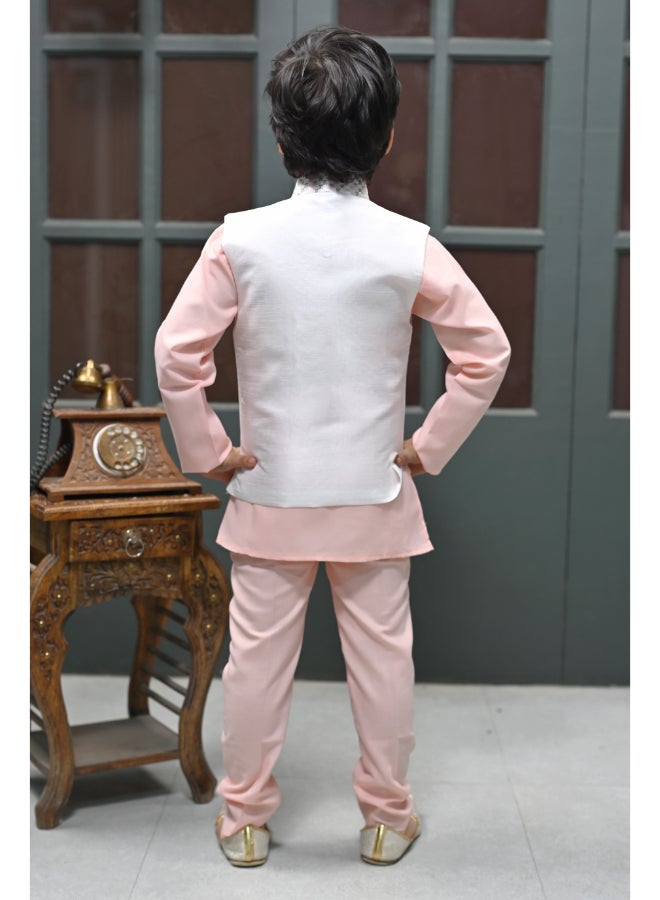 BT DEZINES Pink Kurta Pyjama Waistcoat Set for Boys - Image 2