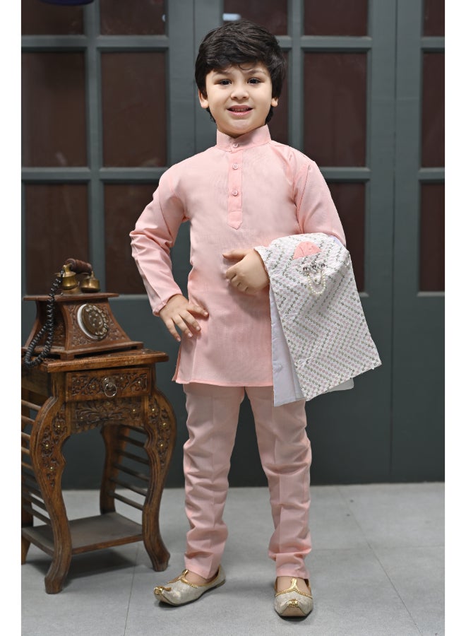 BT DEZINES Pink Kurta Pyjama Waistcoat Set for Boys - Image 4