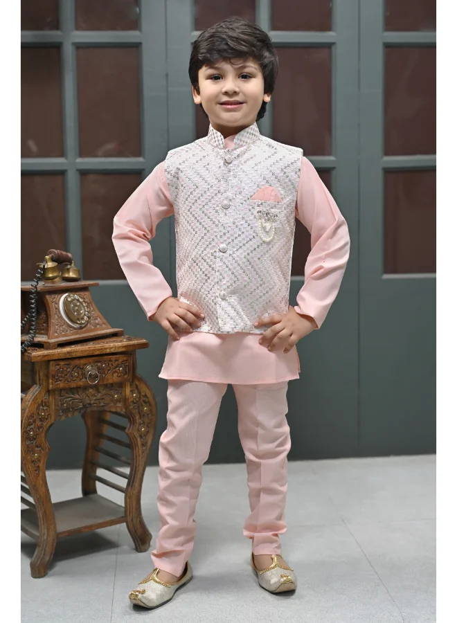 BT DEZINES Pink Kurta Pyjama Waistcoat Set for Boys