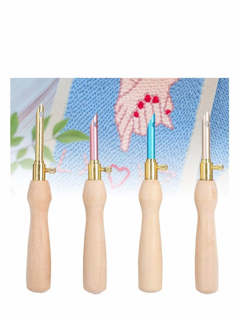 SYOSI Punch Needle Embroidery Kits Adjustable Rug Yarn Punch Needle, Wooden Handle Embroidery Pen,Embroidery Hoops,scissors, Needle Threader, Punch Needle Cloth for DIY Starter Kit  - Image 4