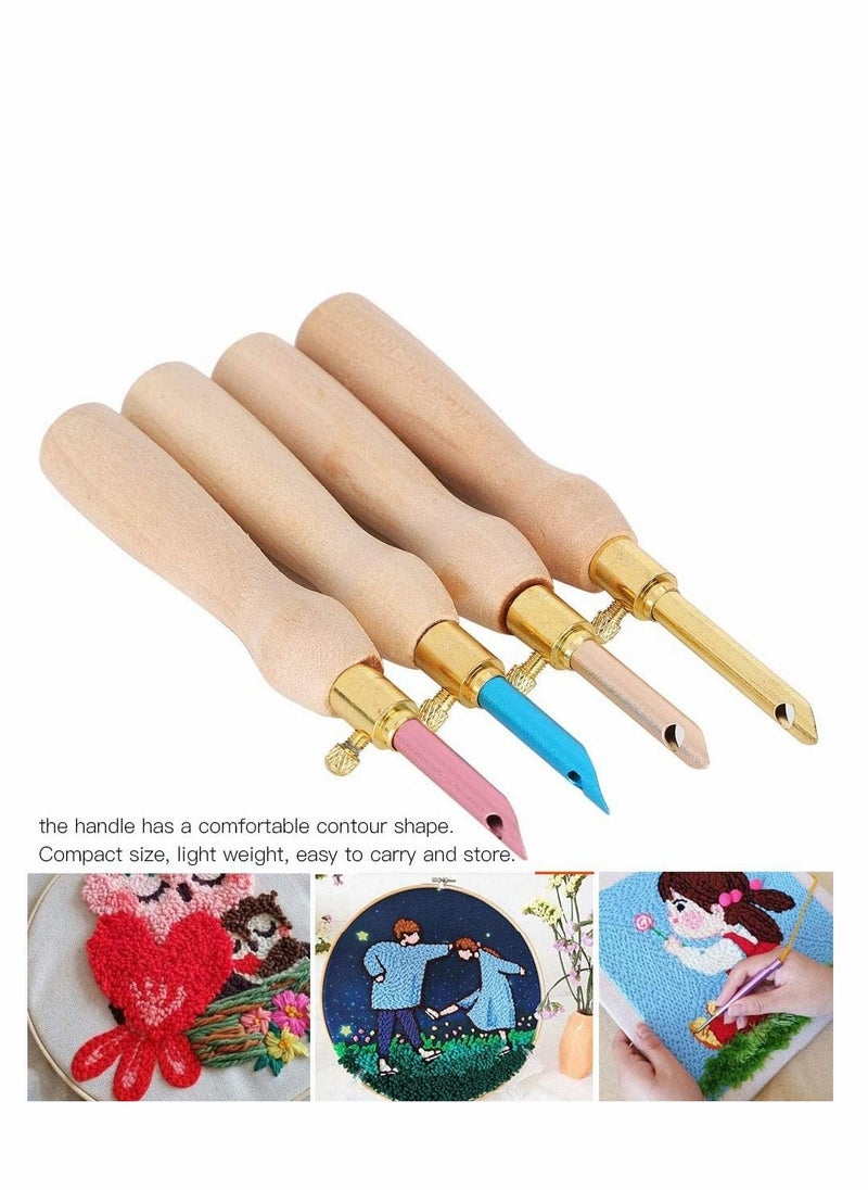 SYOSI Punch Needle Embroidery Kits Adjustable Rug Yarn Punch Needle, Wooden Handle Embroidery Pen,Embroidery Hoops,scissors, Needle Threader, Punch Needle Cloth for DIY Starter Kit  - Image 3
