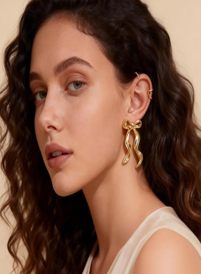 Peutlhomy Gold Bow Earrings for Women Rhinestone Bow Earrings Christmas Stud Earring Wedding Party Birthday Christmas Jewelry Gifts - Image 4