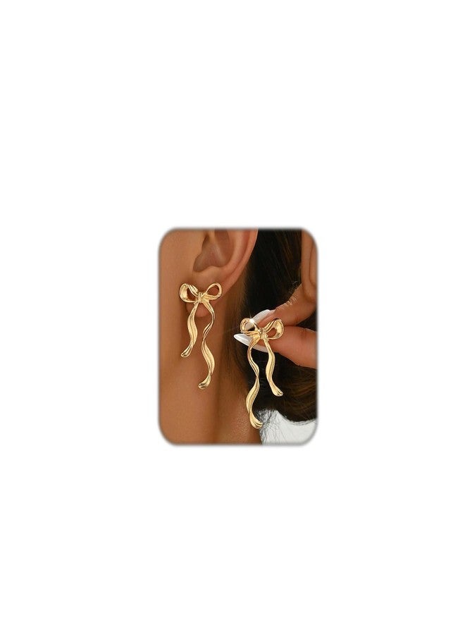 Peutlhomy Gold Bow Earrings for Women Rhinestone Bow Earrings Christmas Stud Earring Wedding Party Birthday Christmas Jewelry Gifts - Image 1