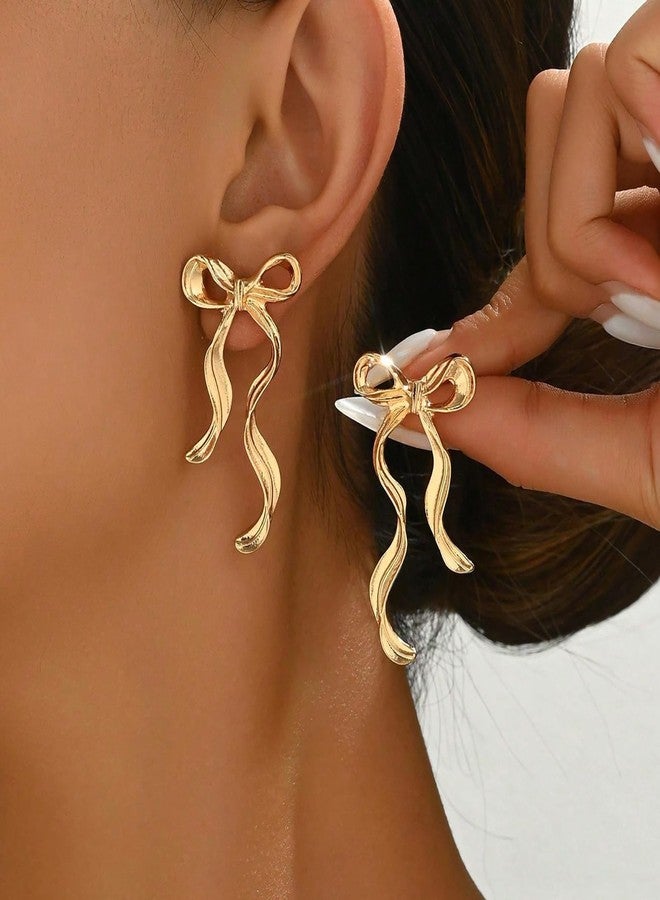 Peutlhomy Gold Bow Earrings for Women Rhinestone Bow Earrings Christmas Stud Earring Wedding Party Birthday Christmas Jewelry Gifts - Image 5