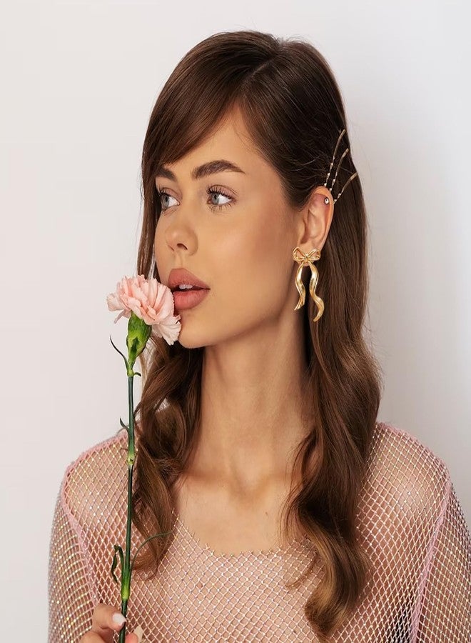 Peutlhomy Gold Bow Earrings for Women Rhinestone Bow Earrings Christmas Stud Earring Wedding Party Birthday Christmas Jewelry Gifts - Image 3