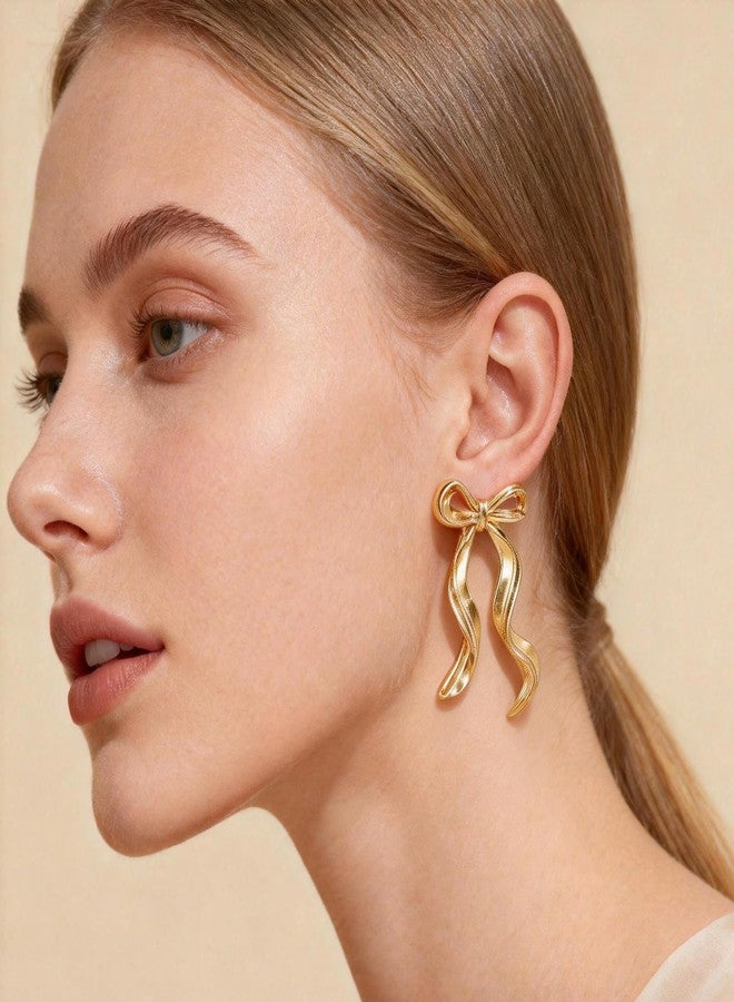 Peutlhomy Gold Bow Earrings for Women Rhinestone Bow Earrings Christmas Stud Earring Wedding Party Birthday Christmas Jewelry Gifts - Image 2