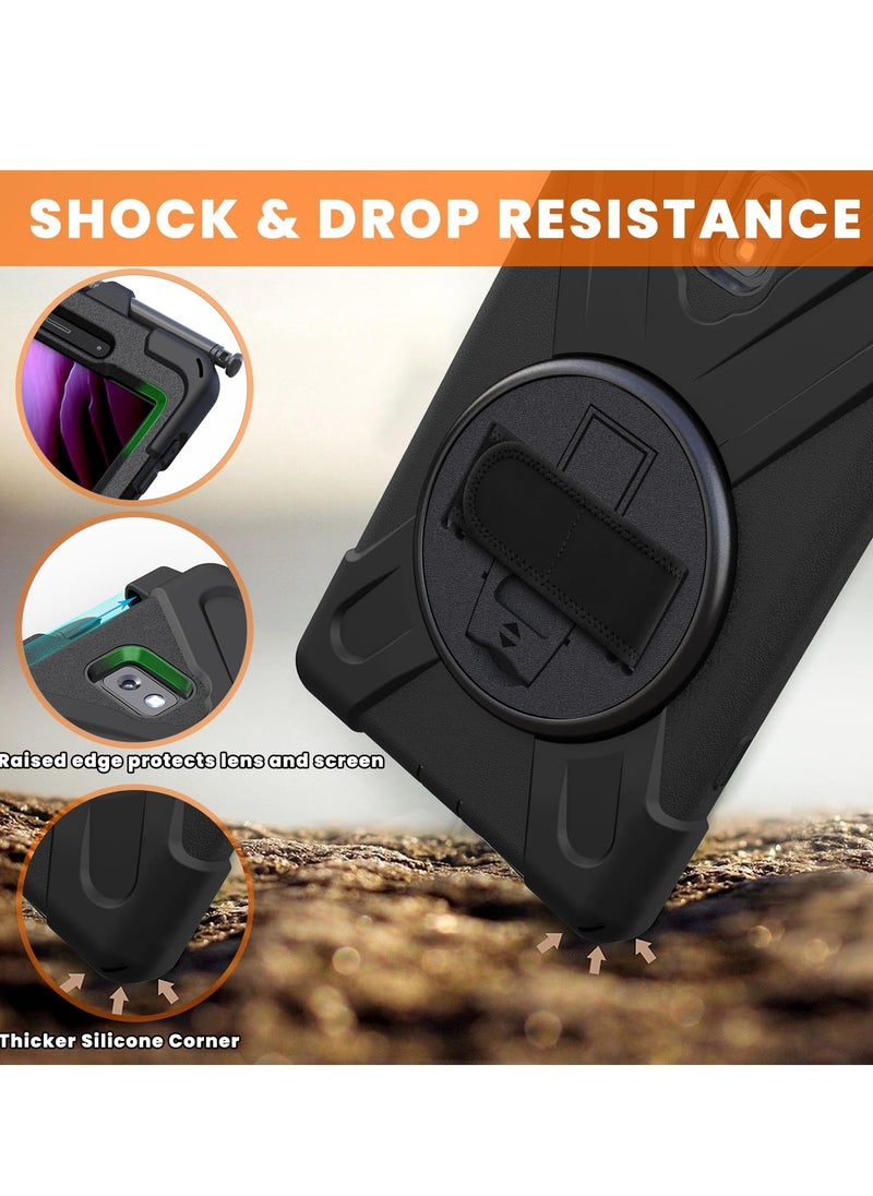 Excefore - Galaxy Tab Active 3 8.0 Case T570/T575/T577, Heavy Duty Shockproof Impact Resistant Drop Resistant Rugged Protective Case with Rotating Stand, Handle Hand Strap Shoulder Strap, Black - Image 1