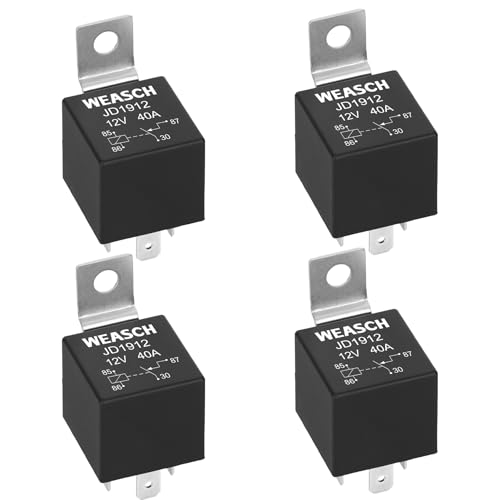 Weasch 4 Pack JD1912 Car Relay, 12V 40A, 4 Pins SPST, Automotive Switches and Starters, Waterproof Relay for Boat Tractor Truck Motorcycle (4) - Image 1