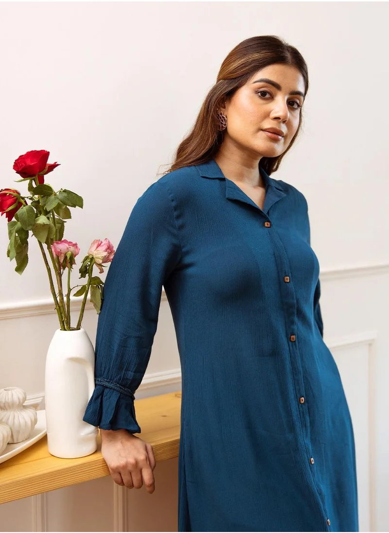 آي شين Women Navy Rayon 2 Pcs Kurta Set