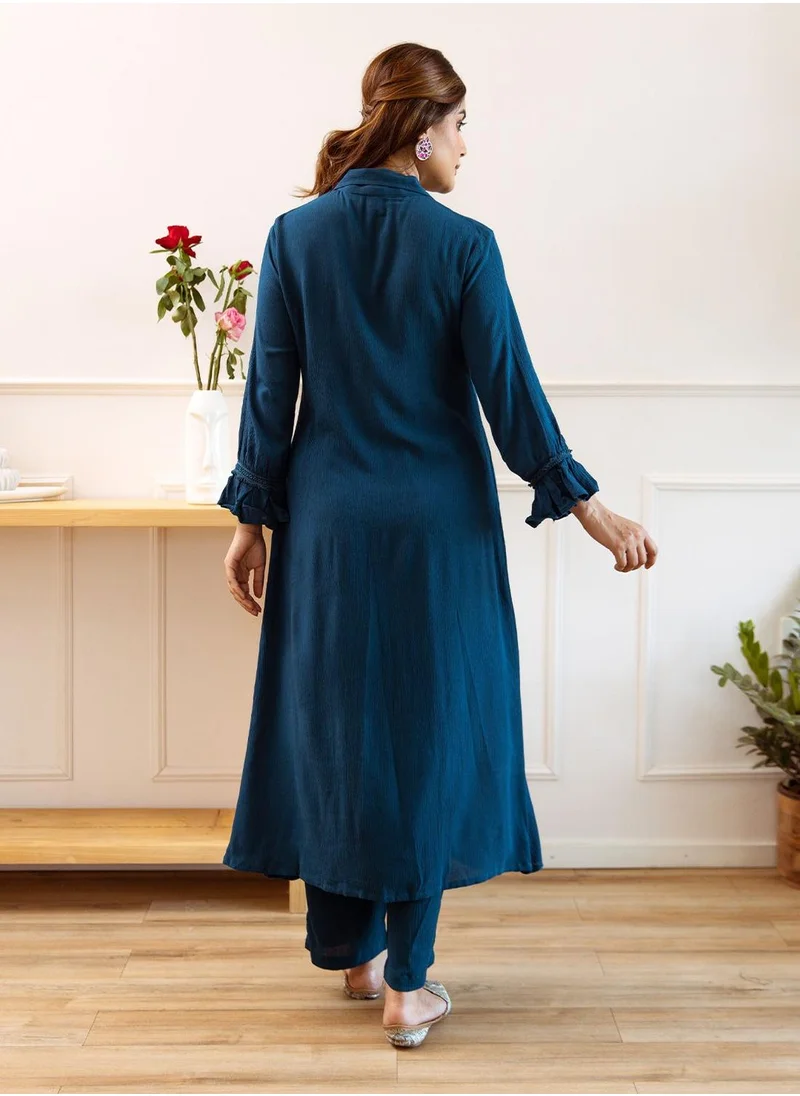 آي شين Women Navy Rayon 2 Pcs Kurta Set
