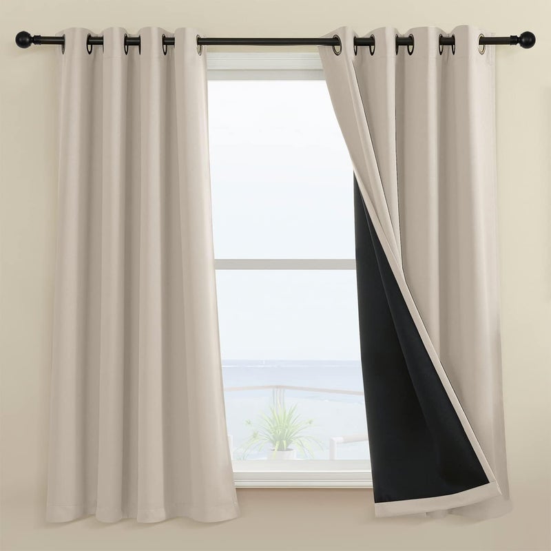 Rutterllow ستائر تعتيم 100% 52x45 بوصة 2 لوحات، ستائر تعتيم قصيرة لغرفة المعيشة، ستائر عازلة حرارية صلبة لتقليل الضوضاء لعلاج النوافذ لغرفة النوم/غرفة الأطفال (بيج) - Image 1