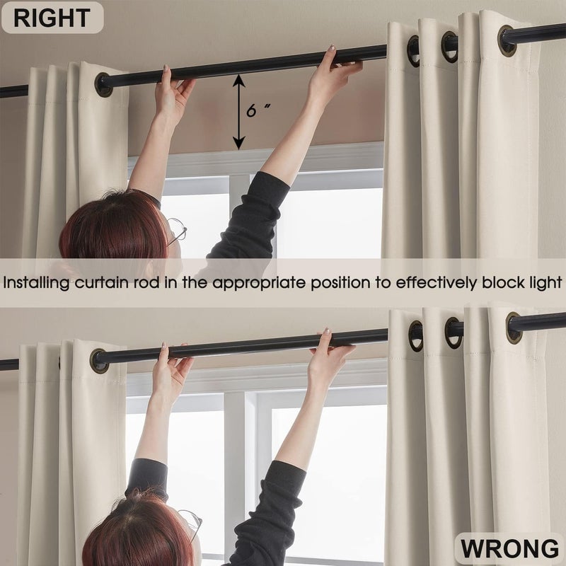 Rutterllow ستائر تعتيم 100% 52x45 بوصة 2 لوحات، ستائر تعتيم قصيرة لغرفة المعيشة، ستائر عازلة حرارية صلبة لتقليل الضوضاء لعلاج النوافذ لغرفة النوم/غرفة الأطفال (بيج) - Image 3