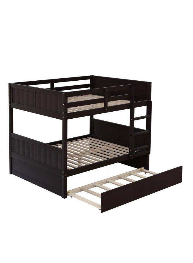 Merax Full Over Full Bunk Bed with Trundle,Wooden Trundle Bed Frame with Ladder Safety Guardrail,Convertible to 2 Platform Beds for Kids Teens,Espresso - Image 2