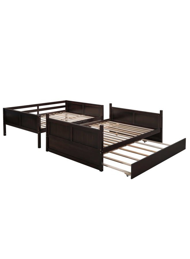 Merax Full Over Full Bunk Bed with Trundle,Wooden Trundle Bed Frame with Ladder Safety Guardrail,Convertible to 2 Platform Beds for Kids Teens,Espresso - Image 4