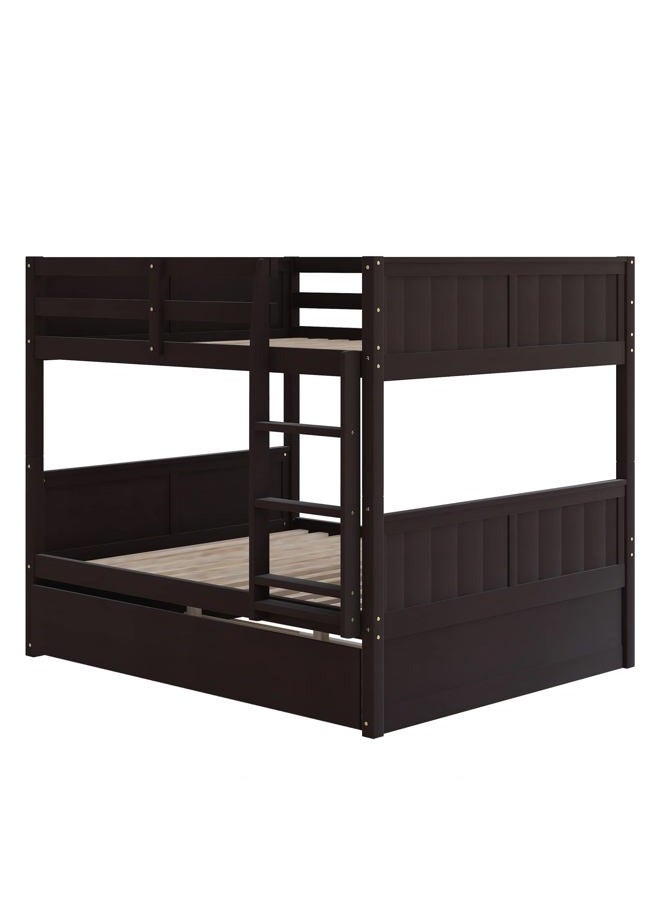 Merax Full Over Full Bunk Bed with Trundle,Wooden Trundle Bed Frame with Ladder Safety Guardrail,Convertible to 2 Platform Beds for Kids Teens,Espresso - Image 3