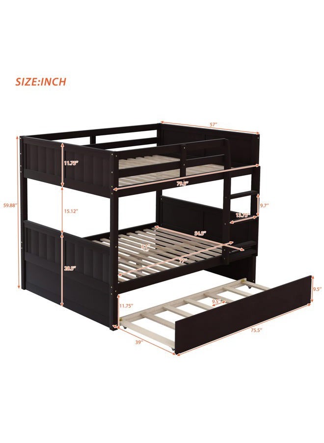 Merax Full Over Full Bunk Bed with Trundle,Wooden Trundle Bed Frame with Ladder Safety Guardrail,Convertible to 2 Platform Beds for Kids Teens,Espresso - Image 5