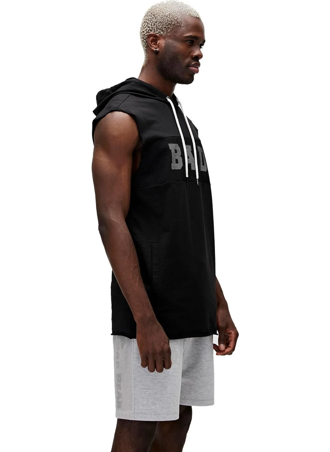 باد بير Bad Net Sleeveless Black Hoodie Sweatshirt