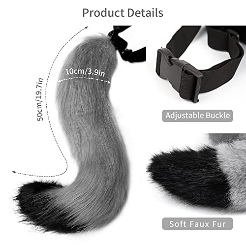 HAOAN Faux Fur Wolf Ears Headband Fox Tail and Paw Gloves Set Cosplay Halloween Costume Accessories - Image 5