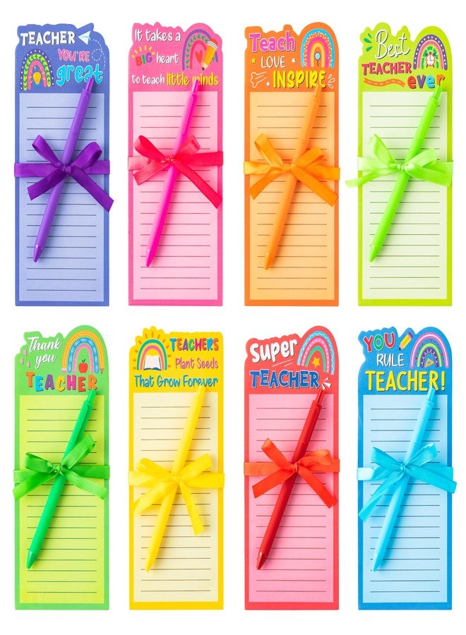 ANGOLIO Teacher Appreciation Notepads with Pens - Back to School Gift 16Set Boho Ranibow Lined to Do List Sticky Notes Appreciation Gift Pens for Teacher School Office Birthday Back to School Supplies - Image 1