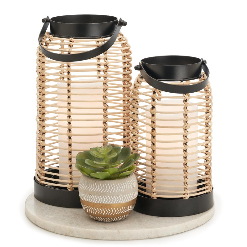 KIBAGA Natural Rattan Boho Lanterns - Handcrafted Decor to Enhance Your Home - Modern Farmhouse Beauty Perfect for Any Living Room, Patio & Porch, Indoor and Outdoor Coffee Table or Kitchen Dining Table - Image 1