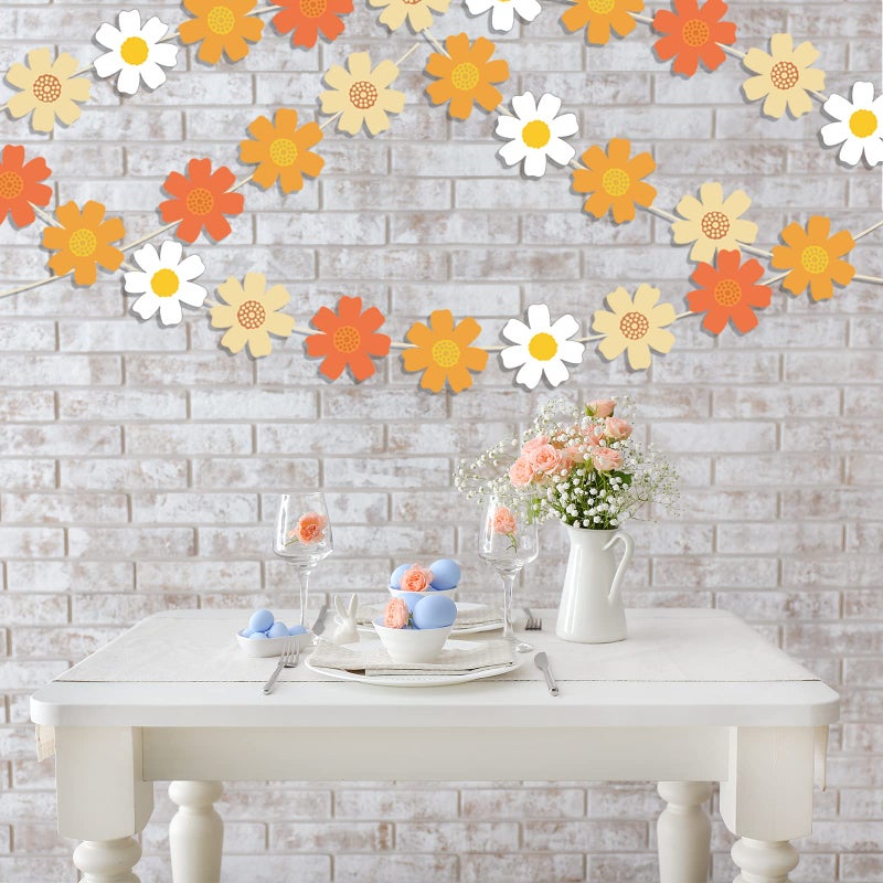 RTHPY Daisy Groovy Boho Party Hanging Banners & Retro Hippie Party Supplies Decorations - Daisy Paper Cutouts for Baby Girl Birthday - 8 PCS, 55 Inch, White, Yellow, Orange, Green Paper Banners - Image 5