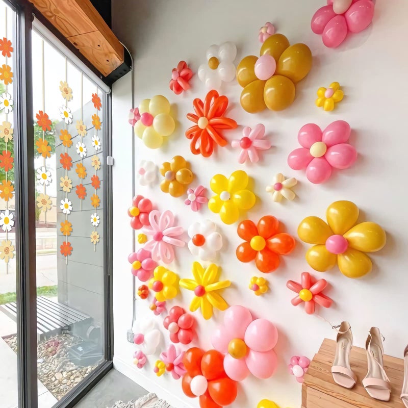 RTHPY Daisy Groovy Boho Party Hanging Banners & Retro Hippie Party Supplies Decorations - Daisy Paper Cutouts for Baby Girl Birthday - 8 PCS, 55 Inch, White, Yellow, Orange, Green Paper Banners - Image 4