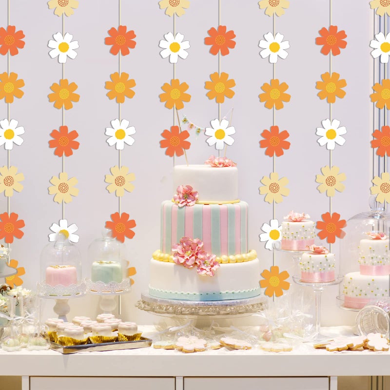 RTHPY Daisy Groovy Boho Party Hanging Banners & Retro Hippie Party Supplies Decorations - Daisy Paper Cutouts for Baby Girl Birthday - 8 PCS, 55 Inch, White, Yellow, Orange, Green Paper Banners - Image 3
