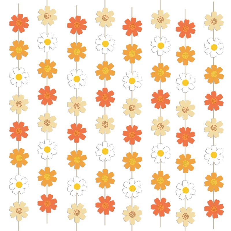 RTHPY Daisy Groovy Boho Party Hanging Banners & Retro Hippie Party Supplies Decorations - Daisy Paper Cutouts for Baby Girl Birthday - 8 PCS, 55 Inch, White, Yellow, Orange, Green Paper Banners - Image 1