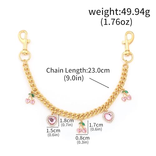 SORGERLY Bag Purse Charm Chain for Handbags - Pink Cherry Heart Charm Extender Chain Gold Accessories - Cute Keychain Gifts for Women (Pink) - Image 2