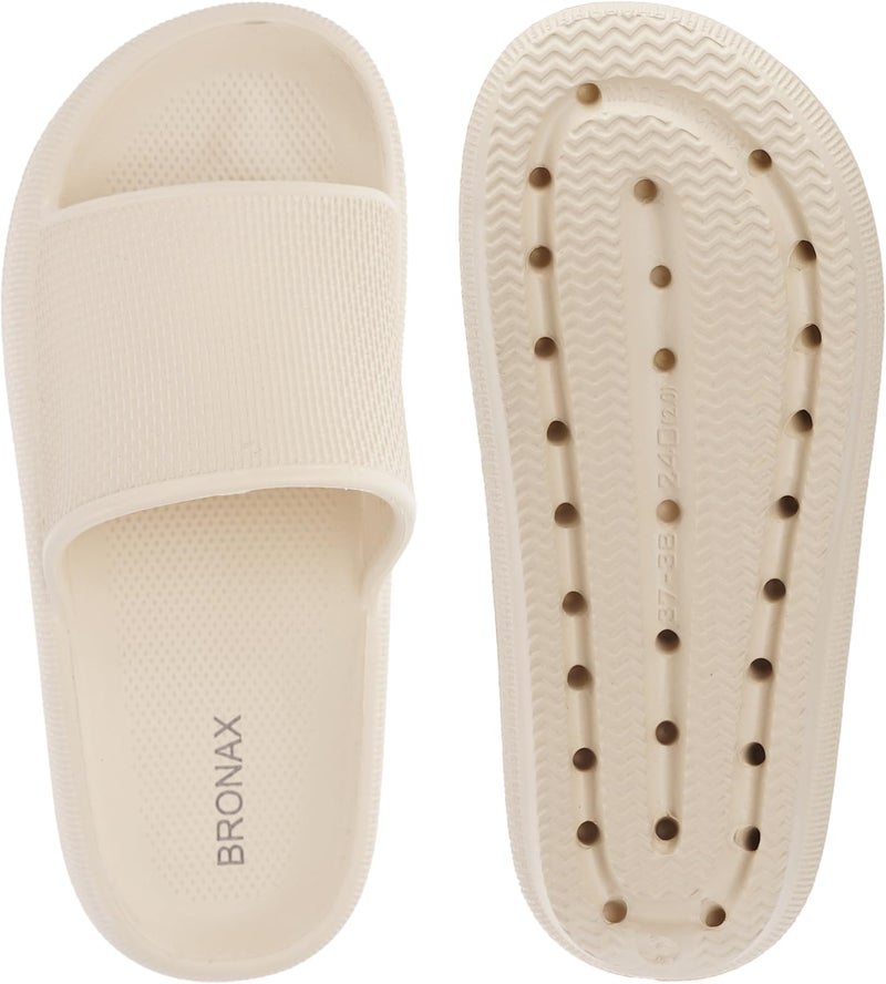BRONAX Pillow Slippers for Women and Men | House Slides Shower Sandals | Cushioned Thick Sole 42-43 Khaki - Image 5