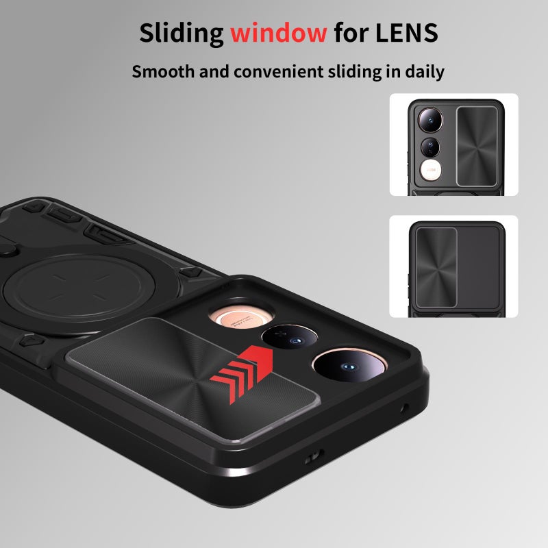 إيروريكس جراب هاتف مغناطيسي منزلق بنسيج CD لهاتف vivo V50 Lite 4G (أسود) - Image 4