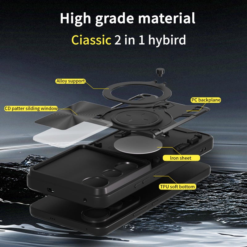 إيروريكس جراب هاتف مغناطيسي منزلق بنسيج CD لهاتف vivo V50 Lite 4G (أسود) - Image 3