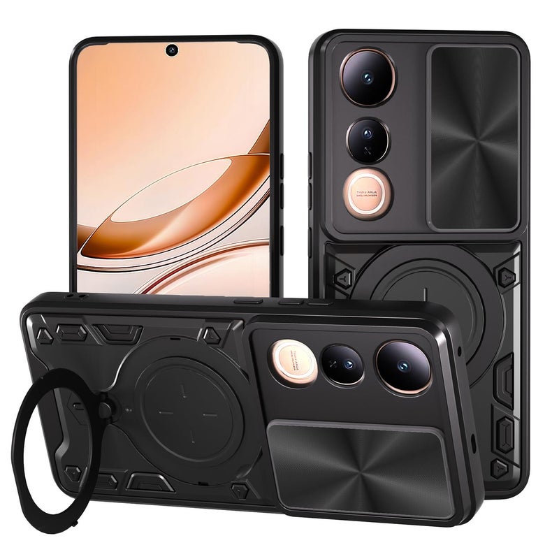 إيروريكس جراب هاتف مغناطيسي منزلق بنسيج CD لهاتف vivo V50 Lite 4G (أسود) - Image 1