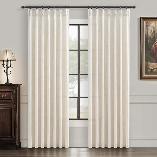 PleatedDrapes Pinch Pleat Thick Linen Viral Curtains 84 Inch Length 2 Panels Set for Living Room,Cream Beige Neutral Pleated Semi Sheer Curtain Light Filtering Privacy Let Light in Bedroom Window Drapes 40" Wx84 L - Image 1