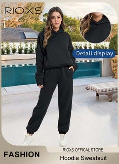 RIOXS Womens Hoodie Sweatsuit 2 Pieces Outfits Matching Sets Long Sleeve Hooded Pullover Sweatshirts And Sweatpants Tracksuits Joggers Sweat Sets Casual Fashion Jogger Tacksuits  - Image 2