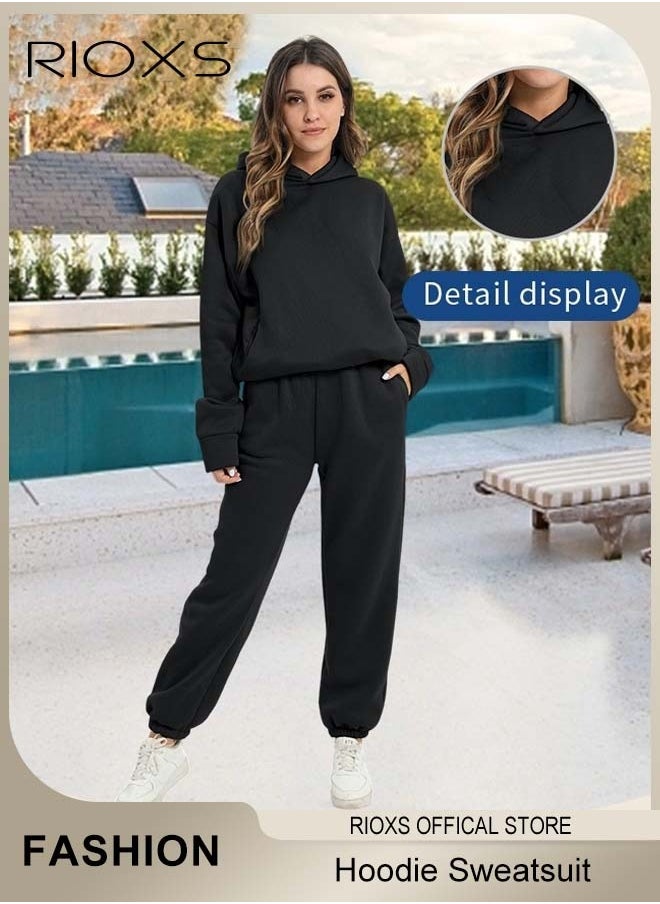 RIOXS Womens Hoodie Sweatsuit 2 Pieces Outfits Matching Sets Long Sleeve Hooded Pullover Sweatshirts And Sweatpants Tracksuits Joggers Sweat Sets Casual Fashion Jogger Tacksuits  - Image 2