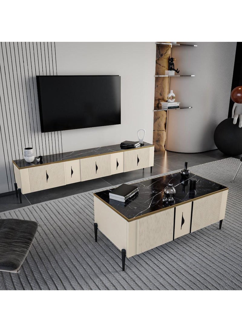 ZAHRAT ALFKHAMAH TV table and coffee table set beigeblack  - Image 1