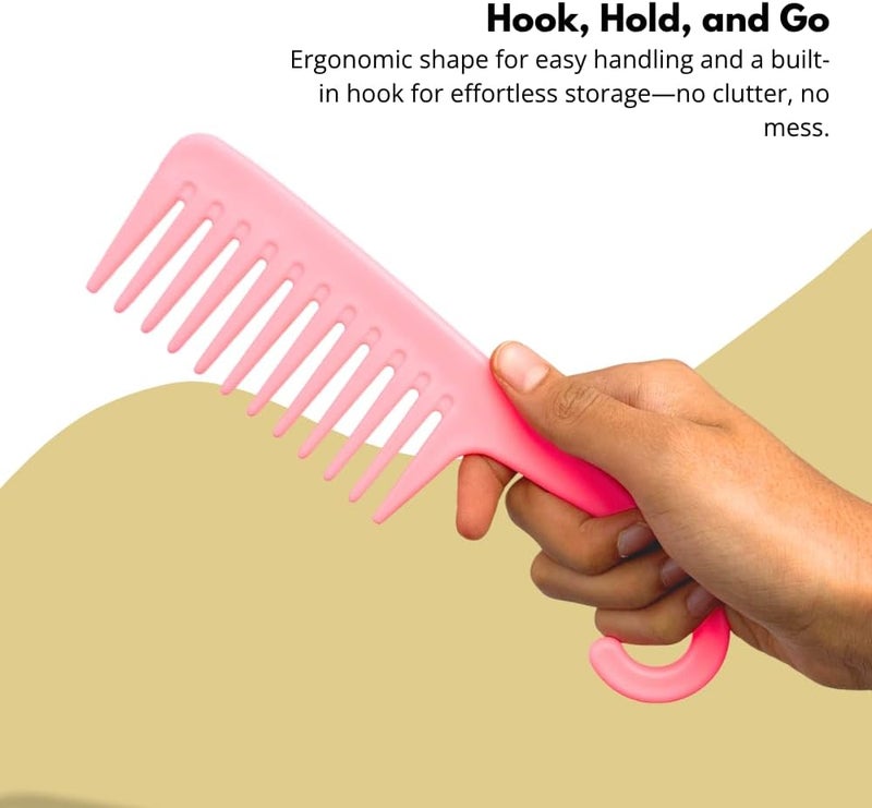 Glitters Wide Tooth Shower Comb with Hook, 2 Pack - Pink and Black - Image 4