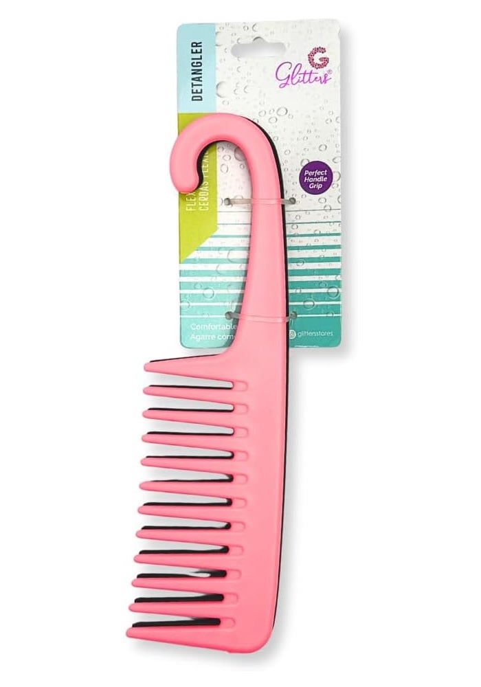 Glitters Wide Tooth Shower Comb with Hook, 2 Pack - Pink and Black - Image 1
