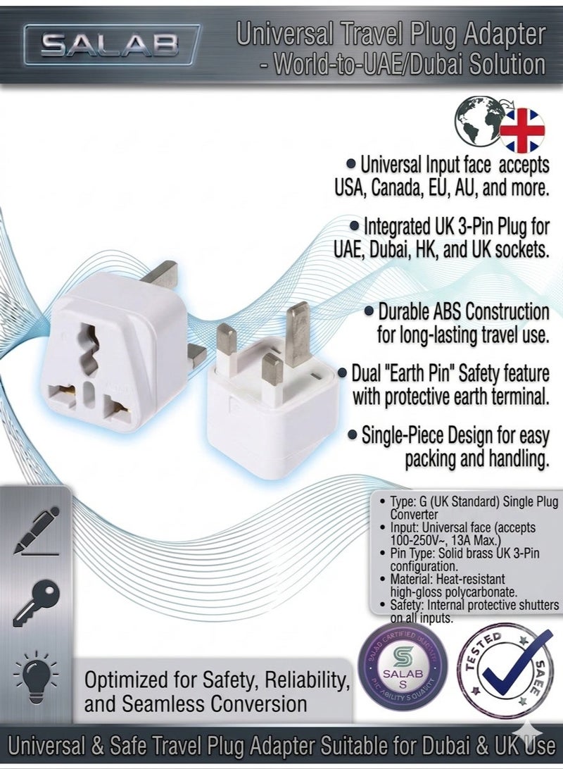 Salab Universal travel Plug Adapter USA/Canada/EU/AU to UAE Dubai UK HK Plug Converter, 3-Pin Travel Adapter Plug, Universal Socket Travel Adaptor Converter for Business Trip Holiday Hotel Airport - Image 1