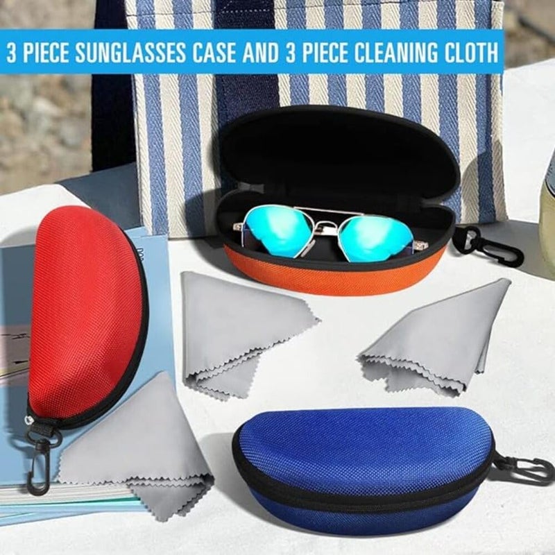 ZONLY 3 Pack Sunglasses Case Portable Travel Zipper Eyeglasses Case Hook With Cleaning Cloth - Image 2