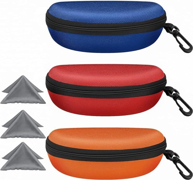 ZONLY 3 Pack Sunglasses Case Portable Travel Zipper Eyeglasses Case Hook With Cleaning Cloth - Image 1