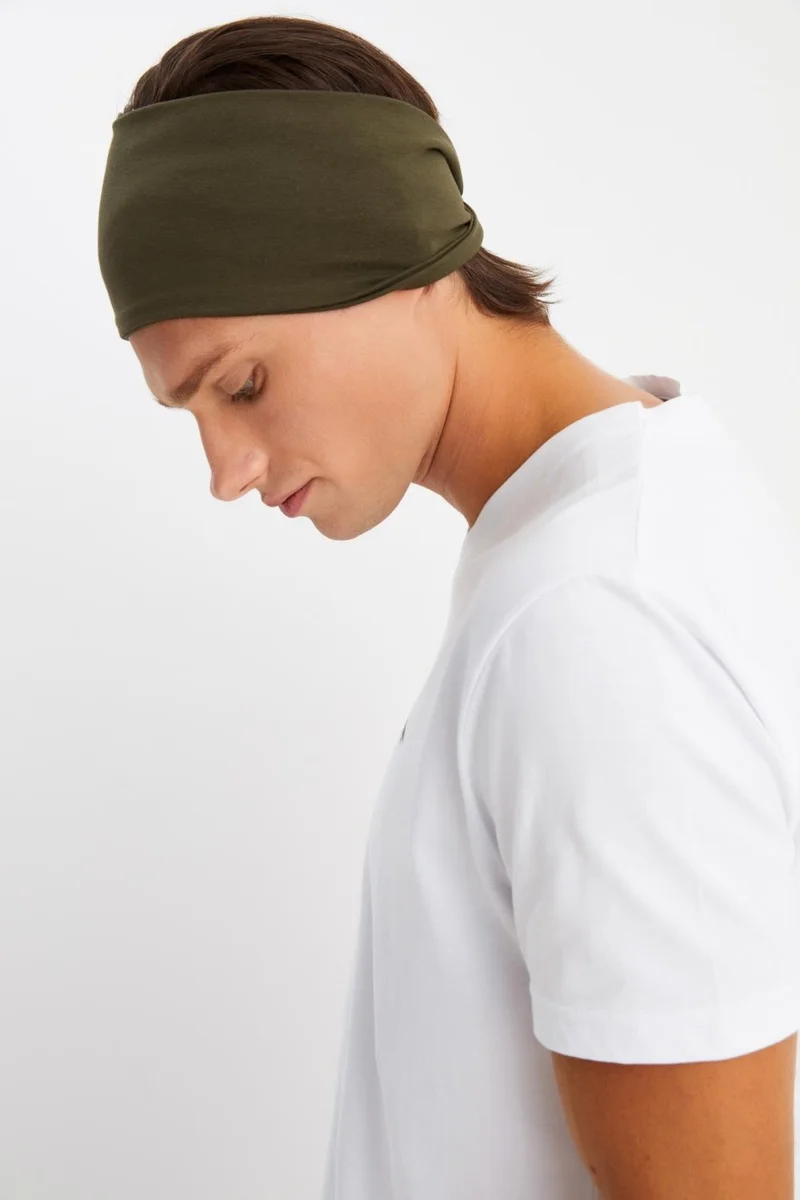 بوتيكجيز Khaki Men's Cotton Combed Comb, Non-Slip, Ultra Light, Sport Wide Headband Bandana Buff