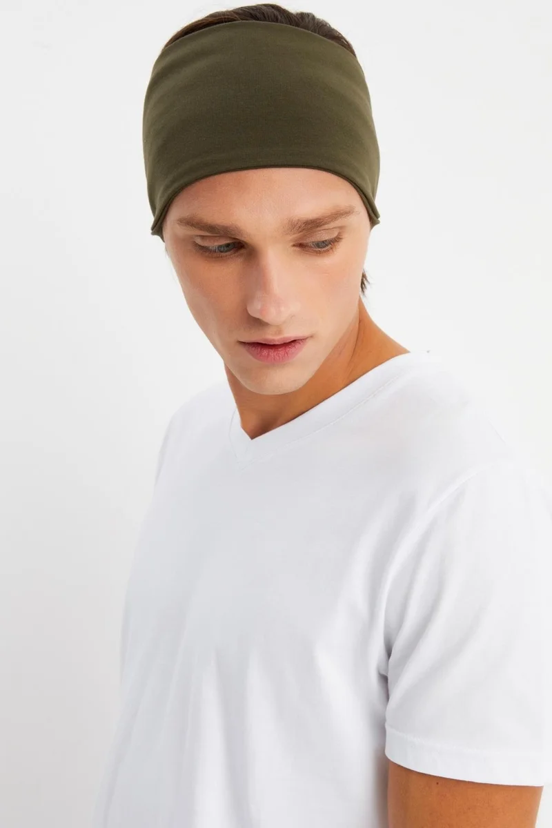 بوتيكجيز Khaki Men's Cotton Combed Comb, Non-Slip, Ultra Light, Sport Wide Headband Bandana Buff
