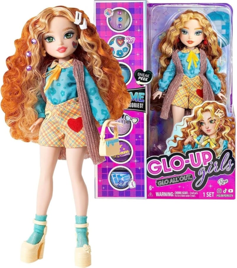 كيبيبي دمية أزياء روز ريدهيد من فار آوت تويز غلو-أب جيرلز، الموسم الثاني، مجوهرات مبهرة، أحجار كريمة للشعر، إكسسوارات، أزياء، ملصقات للوجه، مكياج، أظافر