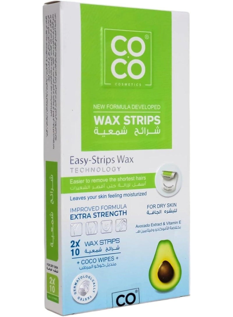 كوكو شرائط شمع سهلة بخلاصة الأفوكادو وفيتامين E للبشرة الجافة، 2 × 10 قطع - Image 1