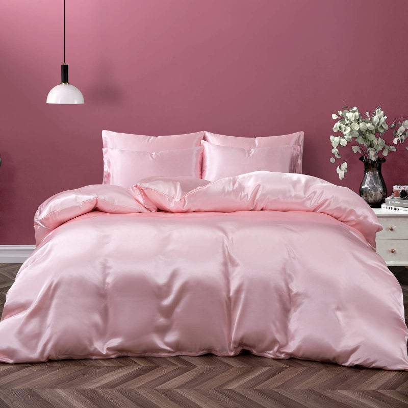 P Pothuiny 3 Pieces Satin Duvet Cover TwinTwin XL Size Luxury Silky Like Blush Pink Duvet Cover Bedding Set with Zipper Closure 1 Duvet Cover  2 Pillow Cases No Comforter